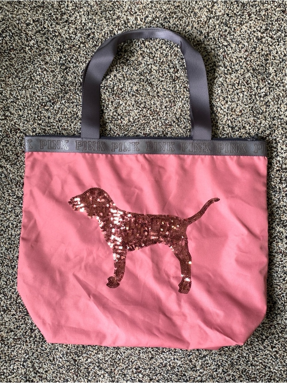 Victoria's Secret PINK Sequins Dog Tote Bag Soft Begonia